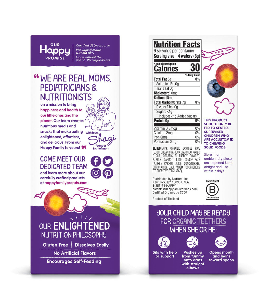 Happy Baby Teethers Teething Wafers Blueberry & Purple Carrot (6x1.7 OZ)