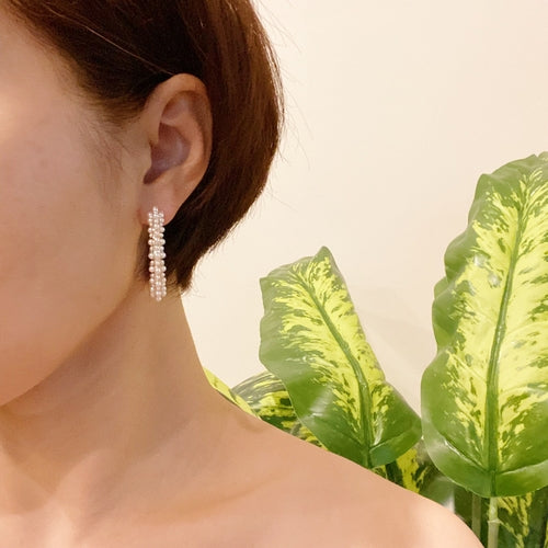 Delicate Pearl Deco Hoop Earrings